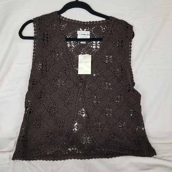 Christopher & Banks Sweaters - Christopher & Banks Crochet Vest Womens S Brown NWT Floral Ramie Cotton Boho